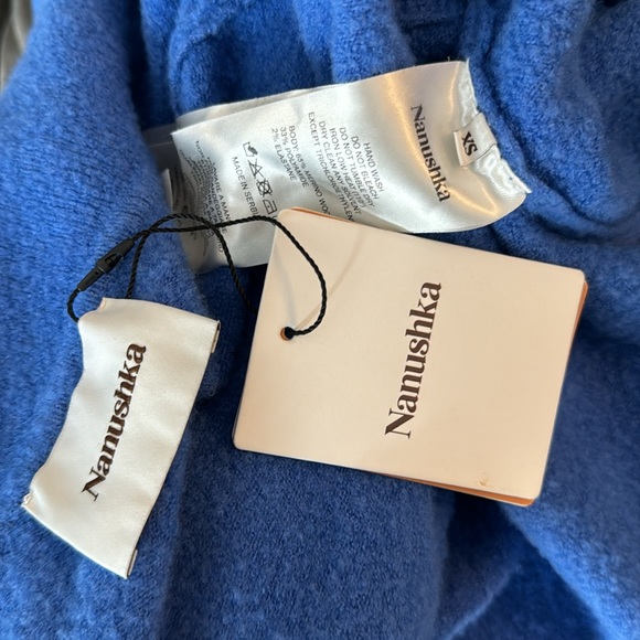 Nanushka NEW Josi Spread Collar Merino Wool V Neck Crop Cardigan in Blue Size XS - Picture 8 of 8